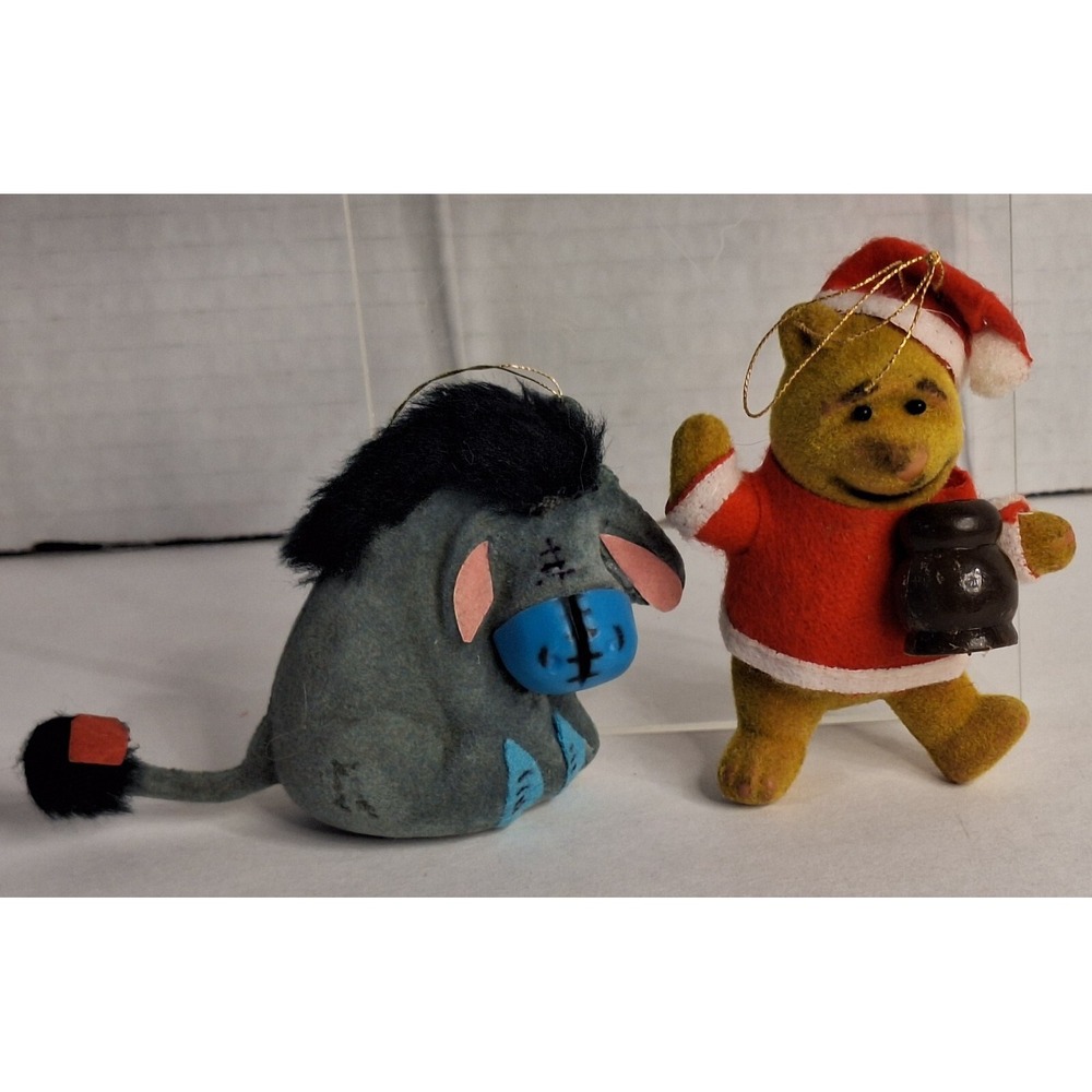 Walt Disney Sears Flocked Eeyore Winnie‎ The Pooh Xmas Ornaments Vtg